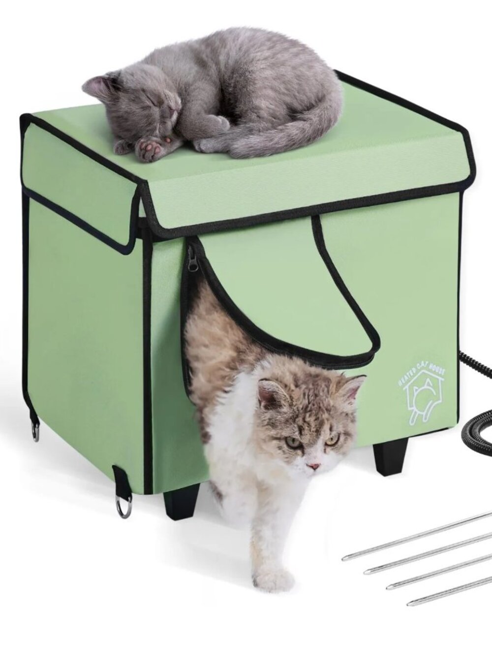 VEVOR Elevated Heated Cat House, Cuboid Kitty Shelter with Adjustable Temperatur